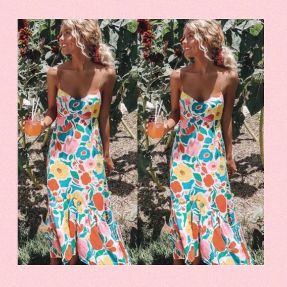 Women sleeveless boho floral spaghetti strap dress - Picture 3 of 8